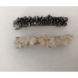 Hematite barrette pale pink Quartz barrette